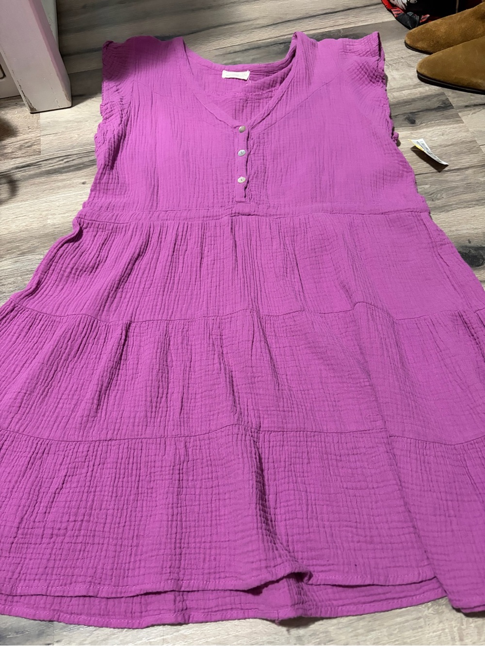 Just Living Magenta Tiered Gauze Dress